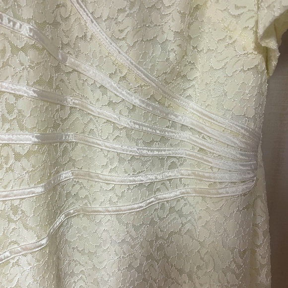 Maggie Barnes White V-Neck Full Lace Dress With Asymmetrical Satin Stripes Sz 3X - Picture 3 of 5